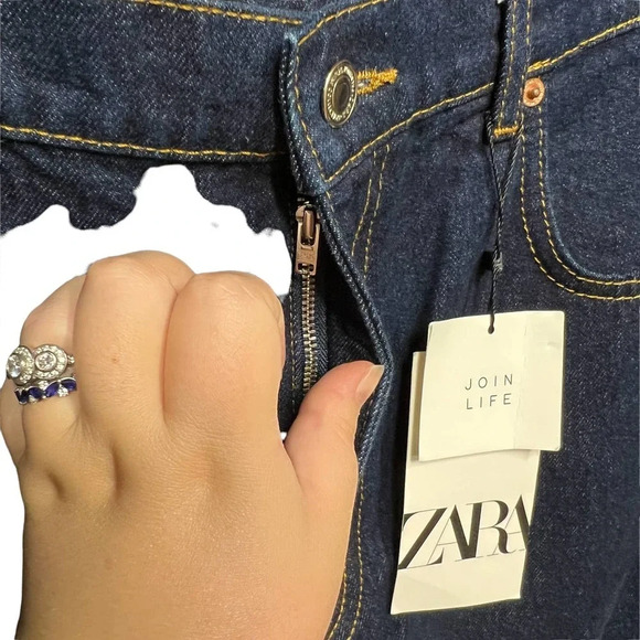 Zara Cropped ZW Premium Straight Leg Dark Wash Jeans Blue Size US 12 - Picture 4 of 12